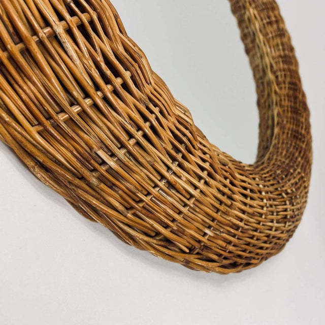 Riviera Style Round Woven Rattan Mirror, France, 1950s For Sale - Image 15 of 18