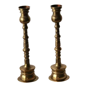 1970s Brass Altar Style Table Top Candle Holders Vintage Mid Century -A Pair
