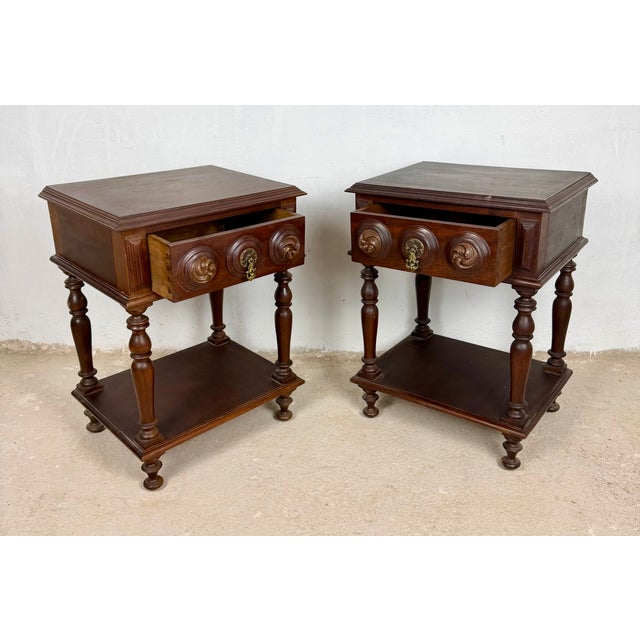Spanish Carved Wood Nightstands, 1930, Set of 2 For Sale - Image 9 of 13