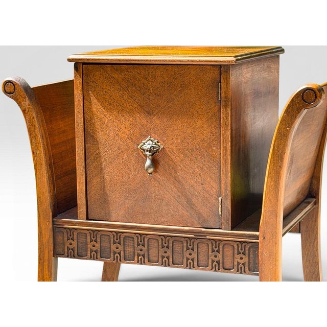Brown Vintage Art Deco Neoclassical Mahogany Copper-Lined Humidor Magazine Side Table For Sale - Image 8 of 18
