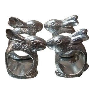 1970s Pewter Bunny Napkin Rings, Taiwan- Set of 4 For Sale