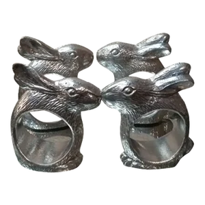 1970s Pewter Bunny Napkin Rings, Taiwan- Set of 4