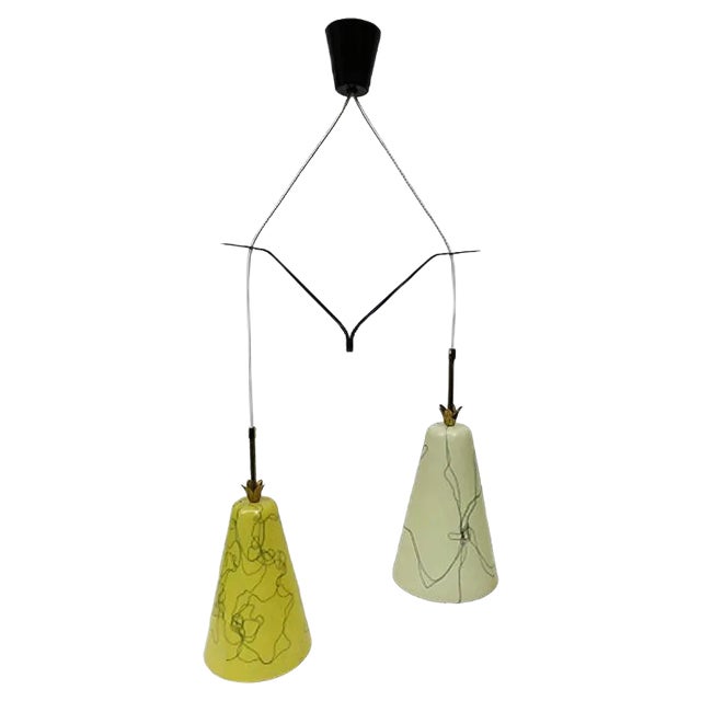 Yellow & Beige Fiberglass Shades Pendant, 1950s For Sale