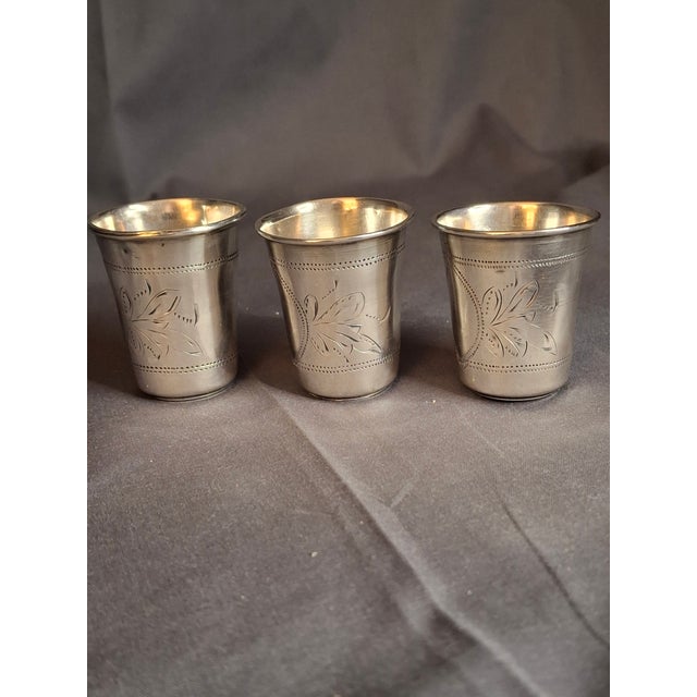 Antique French Silver Kiddush Cups Beakers .800 Gabriel Pascal Gp Hallmarked c.1890 - Set of 3 For Sale - Image 4 of 11