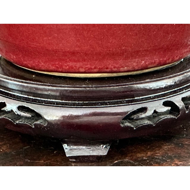 Ceramic Exceptional Chinese Porcelain Ox Blood Sang De Boeuf Ginger Jar Lamp For Sale - Image 7 of 11