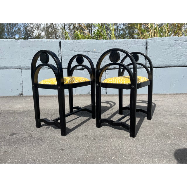 1930s 1930s Pair of Original Art Deco Stools, Ottoman, Wood, Black, Yellow For Sale - Image 5 of 16