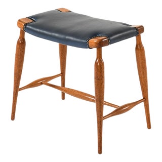 Stool in Mahogany with Brass and Leather by Josef Frank, 1950s For Sale