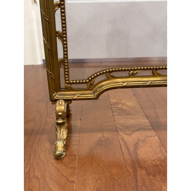 Late 19th Century Late 19th Century French Louis XVI Brass Fireplace Screen W. Mesh Panel and Floral Details For Sale - Image 5 of 18