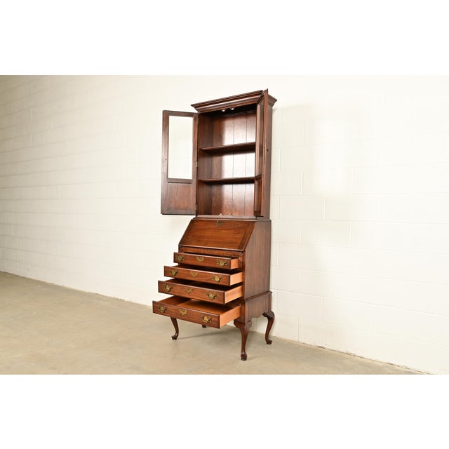 Wood Ethan Allen Georgian Cherry Wood Bureau With Drop Front Secretary Desk and Bookcase Hutch, Circa 1970s For Sale - Image 7 of 14