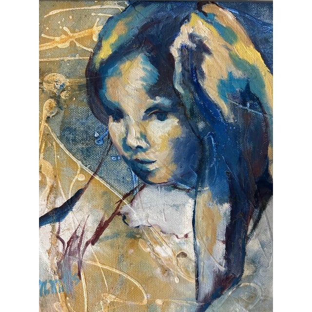 Vintage Mid Century Abstract Oil Painting ~ Portrait of a Girl by Marge Mills For Sale - Image 4 of 8