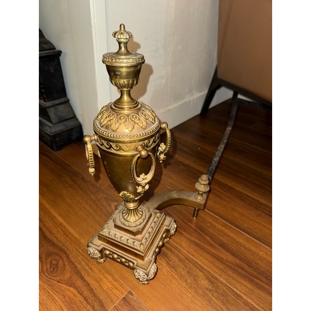 19th Century Pair of French Gilt Bronze Fireplace Chenets/Andirons For Sale - Image 4 of 6