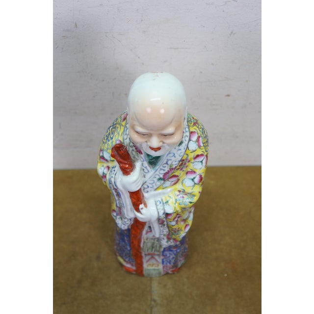 Early 20th Century Antique Shouxing Famille Rose Polychrome Incense Burner Longevity Figurine 18" For Sale - Image 5 of 17
