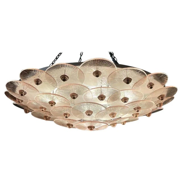 Light Pink Modern Murano Glass Pink Disc Flush Mount Chandelier For Sale - Image 8 of 8
