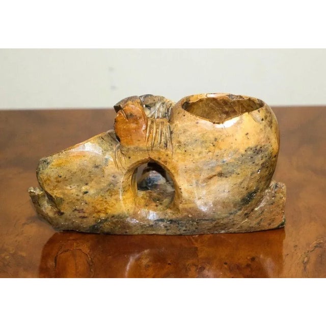 Yellow Early 20th Century Handcarved Soapstone Figure with Two Pots For Sale - Image 8 of 12