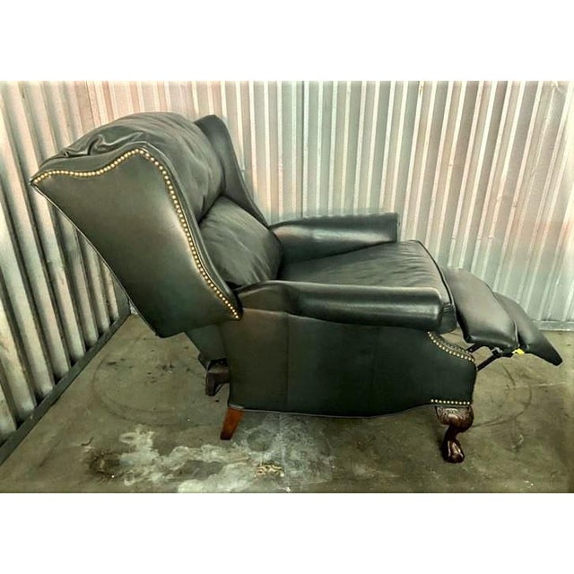 Late 20th Century Sam Moore Classic Hunter Green Leather Club Reclining