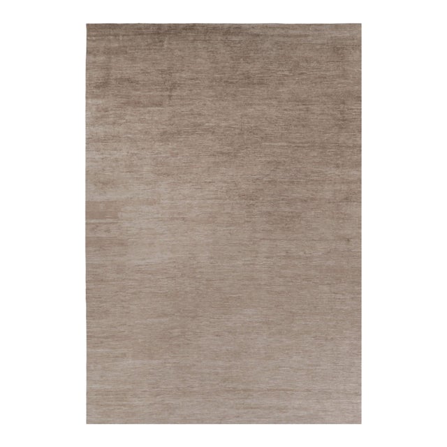 Rug & Kilim’s Oversized Modern Textural Rug in Brown, White and Beige Striae - 13x19 For Sale