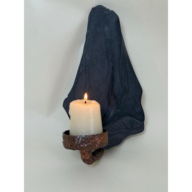 Mid-Century Modern Slate and Copper Wall Candleholder, 1960s For Sale - Image 12 of 13