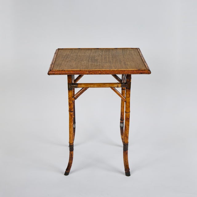 Antique Chinoiserie Tortoiseshell Bamboo + Grass Cloth Side Table For Sale - Image 11 of 13