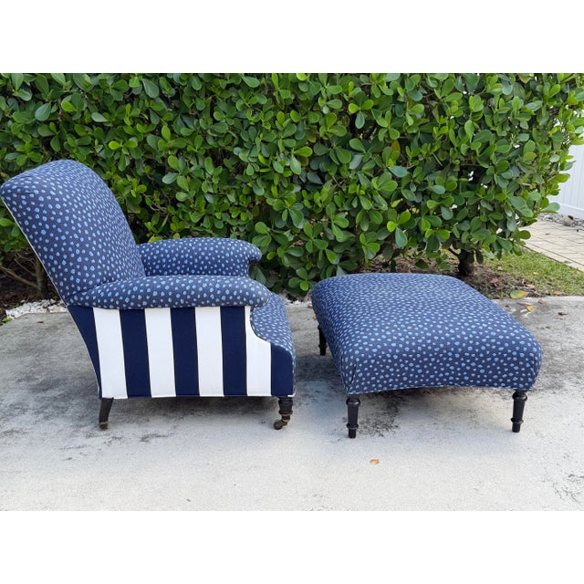Antique English Upholstered Armchair and Oversized Ottoman For Sale In Naples, FL - Image 6 of 12