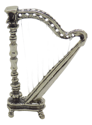 Vintage Italian Handmade Silver and Nylon Harp Miniature, 1970s