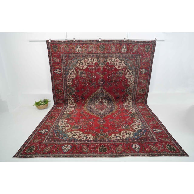 1970s Vintage Persian Handmade Wool 10x13 Red Area Rug For Sale - Image 9 of 11