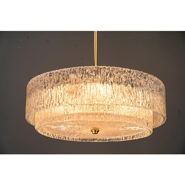 Round Textured Glass Ring and Brass Pendant Lamp by J. T. Kalmar, 1950s For Sale - Image 15 of 18