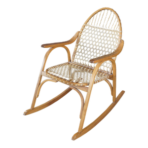 Late 20th Century Vermont Tubbs Oak Bentwood Snowshoe Rawhide Lacing Rocking Chair Rocker