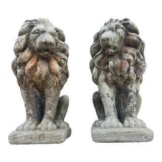 Pair of 19th-Century Lion Sculptures - The Plantation Guardians: For Sale