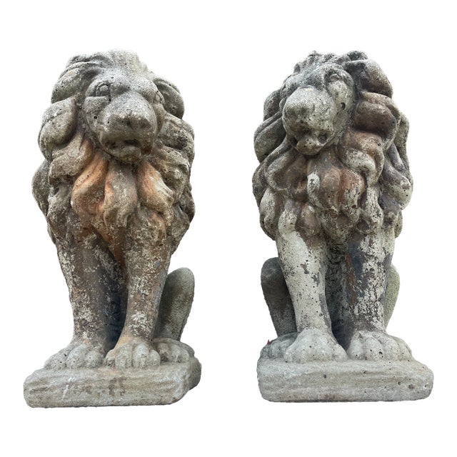 Pair of 19th-Century Lion Sculptures - The Plantation Guardians: For Sale