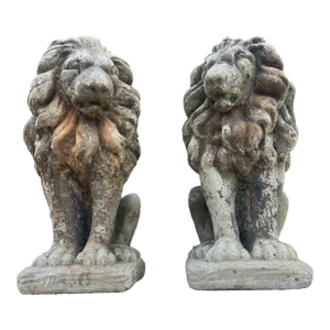 Pair of 19th-Century Lion Sculptures - The Plantation Guardians: