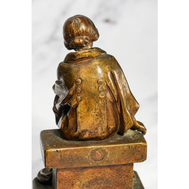 Rare Antique Bertolini Clemente “Pensive” Bronze Woman Figural Sculpture Statue Bookends Ovington New York Luxury Home Decor Art For Sale - Image 13 of 18