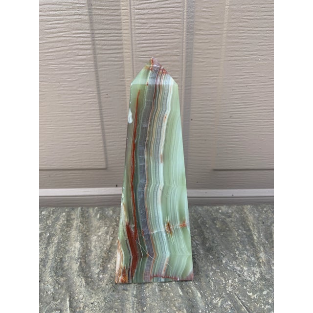 Green Onyx Marble Obelisk With Dramatic Green and Brown Veining For Sale - Image 8 of 8
