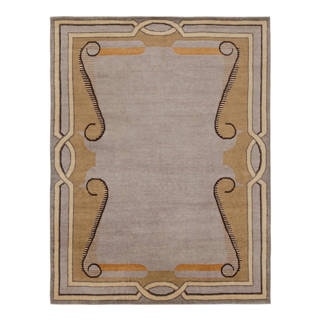 Rug & Kilim’s Modern French Art Deco Style Rug in Gray with Geometric Pattern - 10x14 For Sale