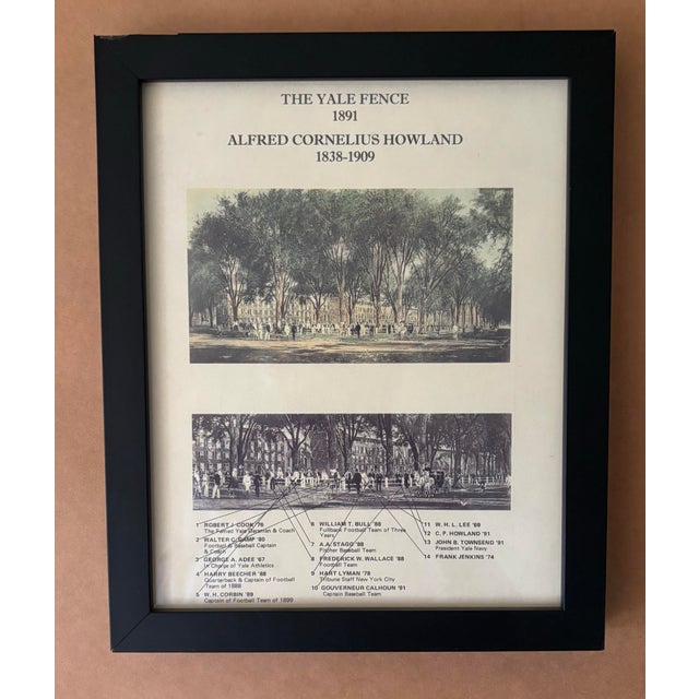 Set of two framed prints, one large and one small, of “The Yale Fence” from 1891. Various famous alumni from the 1800s are...