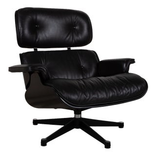 Lounge Chair Leather Armchair in Wood Black by Charles & Ray Eames for Vitra For Sale