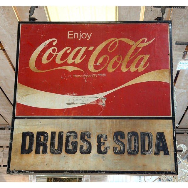 Monumental Double-Sided Coca-Cola “Drugs & Soda” Trade Sign, WPB FL, 1960s For Sale - Image 11 of 16