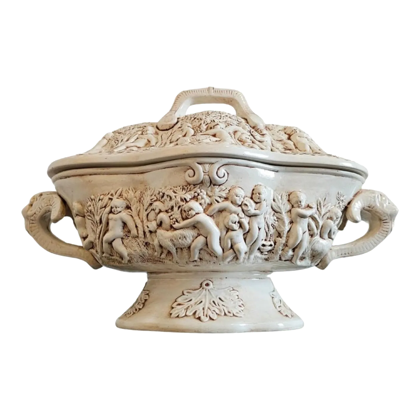 Large Vintage Italian Capodimonte Style Porcelain Covered Serving