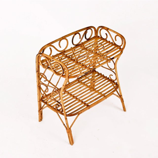 Mid-Century Italian Bamboo Two-Tier Rectangular Coffee or Bedside Table, 1960s For Sale - Image 10 of 16