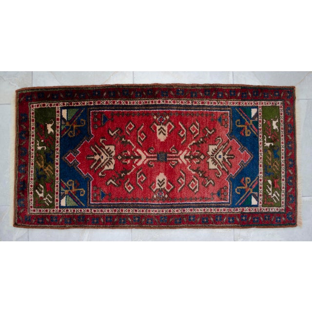1970s Hand Knotted Turkish Rug Door Mat, Entryway Rug, Bath Mat, Kitchen Decor, Small Rug - 22″ × 44″ For Sale - Image 14 of 14