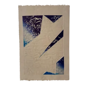 1980s Blue Abstract Block Print