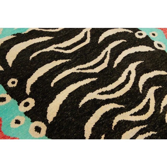 Contemporary Pictorial Designed Handmade Wool Rug in Red For Sale - Image 10 of 10