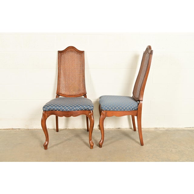 Baker Furniture Style French Provincial Louis XV Carved Walnut and Cane Back Dining Chairs, Set of Six For Sale In South Bend - Image 6 of 14