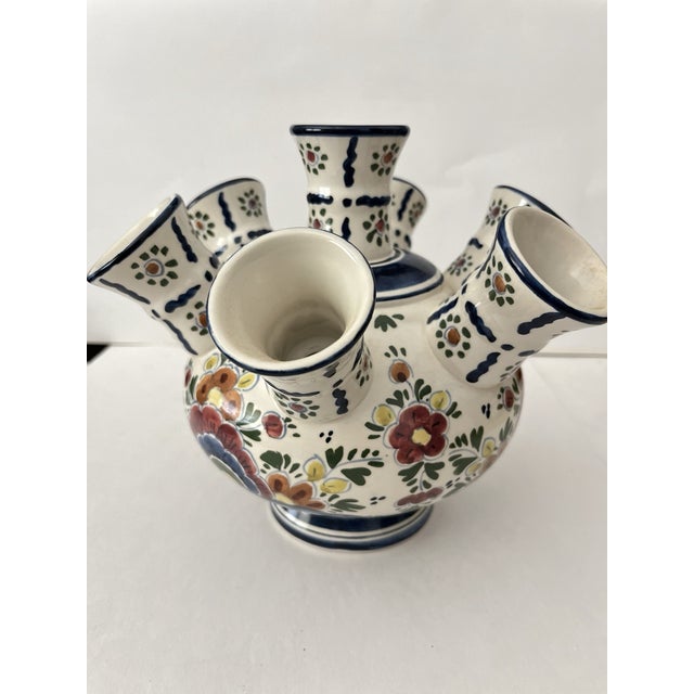 Mid-Century Modern Vintage Dutch Delfts Polychrome Tulipiere 7 Spout Vase For Sale - Image 3 of 6