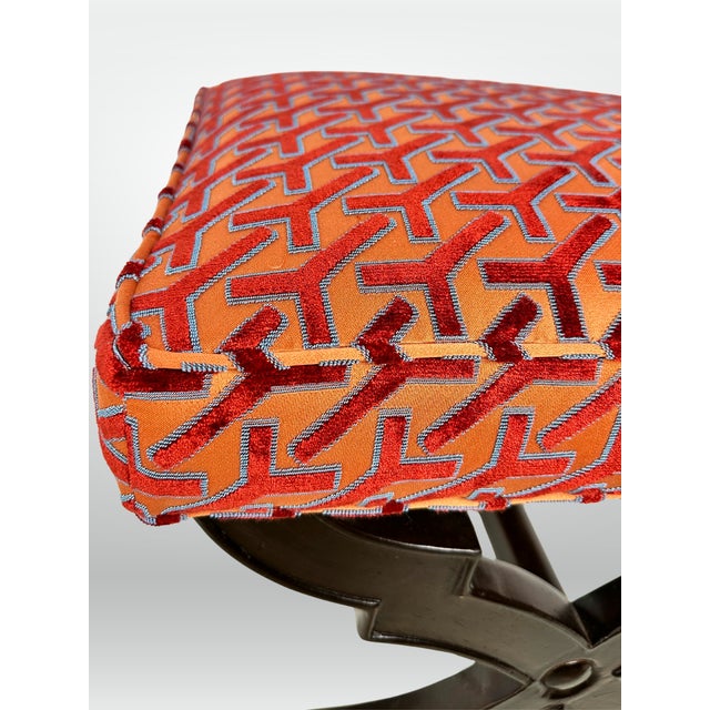 Peach Niccolo Italianate X-Base Velvet Stools - A Pair For Sale - Image 8 of 12