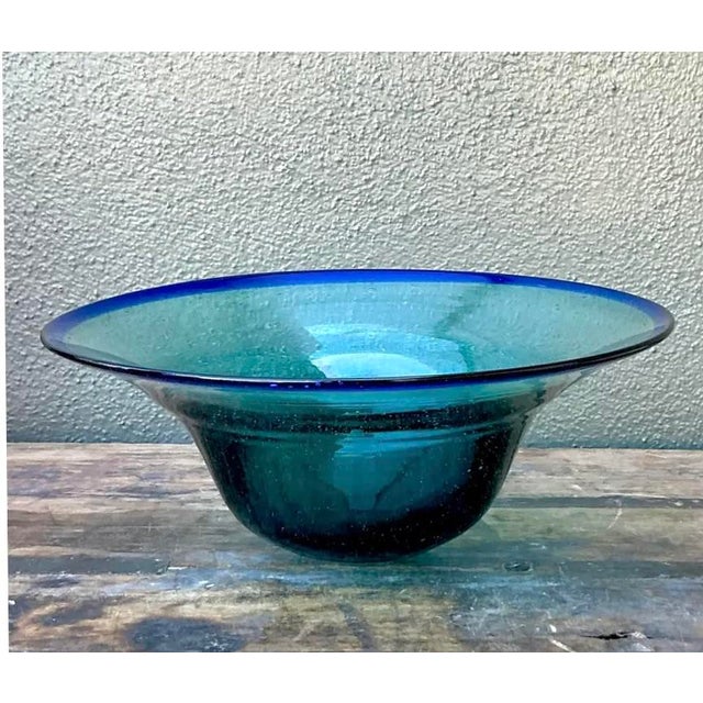 Contemporary Vintage Boho Blown Glass Bowl For Sale - Image 3 of 12