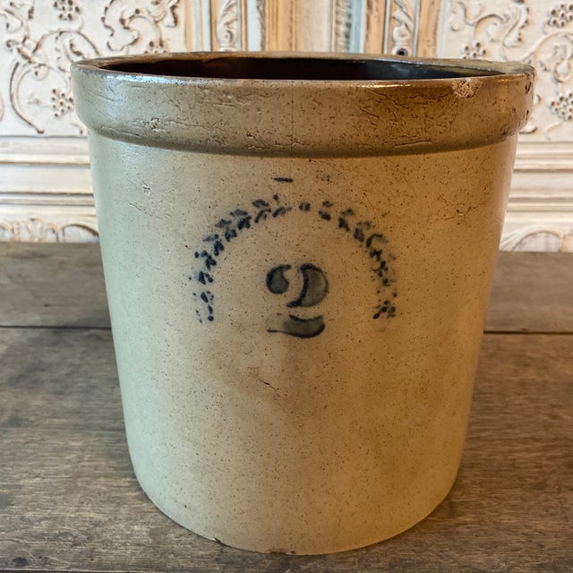 Rustic Antique Primitive Monmouth Stoneware Pottery 2 Gallon Crock For Sale - Image 3 of 12