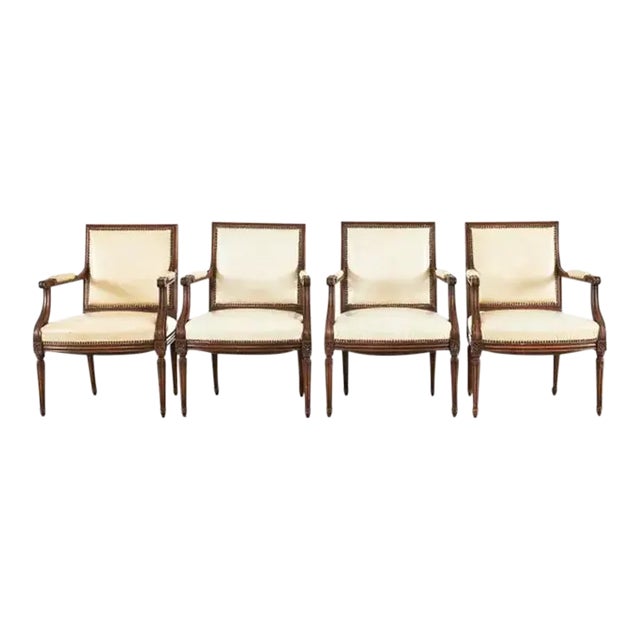 French Louis XVI Style Mahogany Dining Armchairs - Set of 4 For Sale