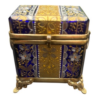 Gilt and Enameled Cobalt Blue Trinket Box For Sale