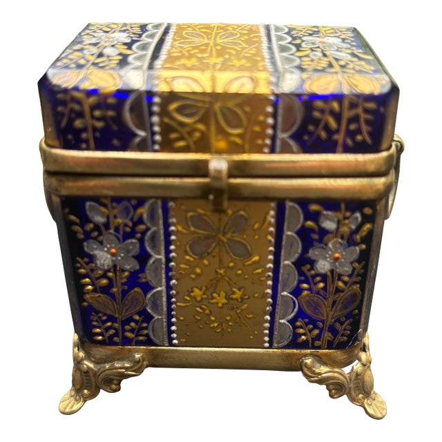 Gilt and Enameled Cobalt Blue Trinket Box For Sale