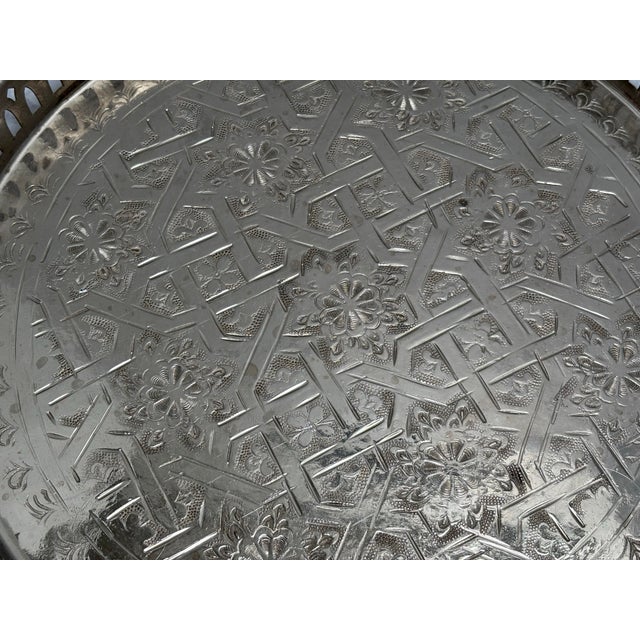 1980s Vintage Etched Moroccan Silver Tea Tray, Accent Tray For Sale - Image 5 of 12